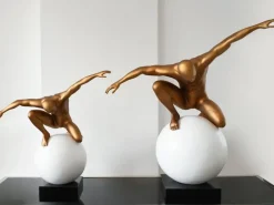 Figurative|Table Top^Statues & Sculptures Orbital Balance 65cm Gold Resin Indoor Sculpture
