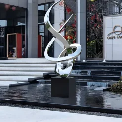 Contemporary|Contemporary^Statues & Sculptures Orbital Motion 250cm Silver Metal Garden Sculpture