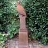 Owls^Statues & Sculptures Owl on Pedestal Modern Stone Garden Statue (Rust)