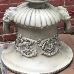 Large|Round^Statues & Sculptures Pair of Grecian Stone Garden Planter Urns on Pedestals
