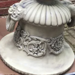 Large|Round^Statues & Sculptures Pair of Grecian Stone Garden Planter Urns on Pedestals