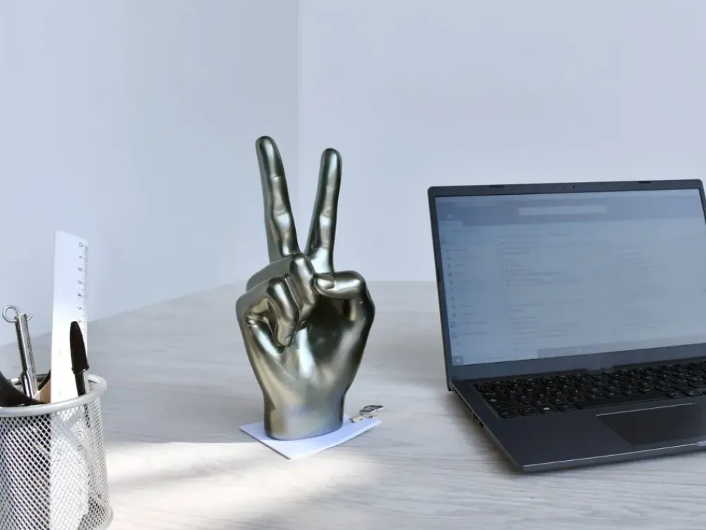 Table Top|Contemporary^Statues & Sculptures Peace Hand 28cm Anthracite Resin Indoor Sculpture