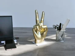 Table Top|Contemporary^Statues & Sculptures Peace Hand 28cm Gold Resin Indoor Sculpture