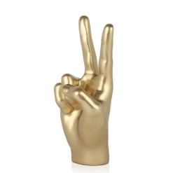 Table Top|Contemporary^Statues & Sculptures Peace Hand 28cm Gold Resin Indoor Sculpture