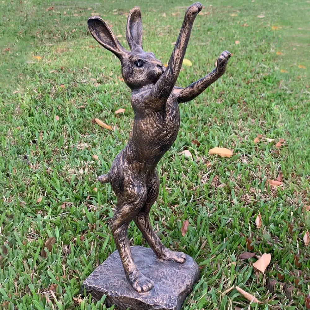 Wildlife^Statues & Sculptures Playful Hare 65cm Bronze Resin Garden Ornament v1