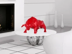 Table Top|Low Poly^Statues & Sculptures Polygon Bull 25cm Red Resin Indoor Sculpture