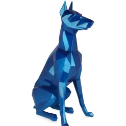 Floor Standing|Low Poly^Statues & Sculptures Polygon Doberman 82cm Blue Resin Indoor Sculpture