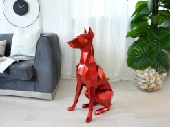 Floor Standing|Low Poly^Statues & Sculptures Polygon Doberman 82cm Red Resin Indoor Sculpture