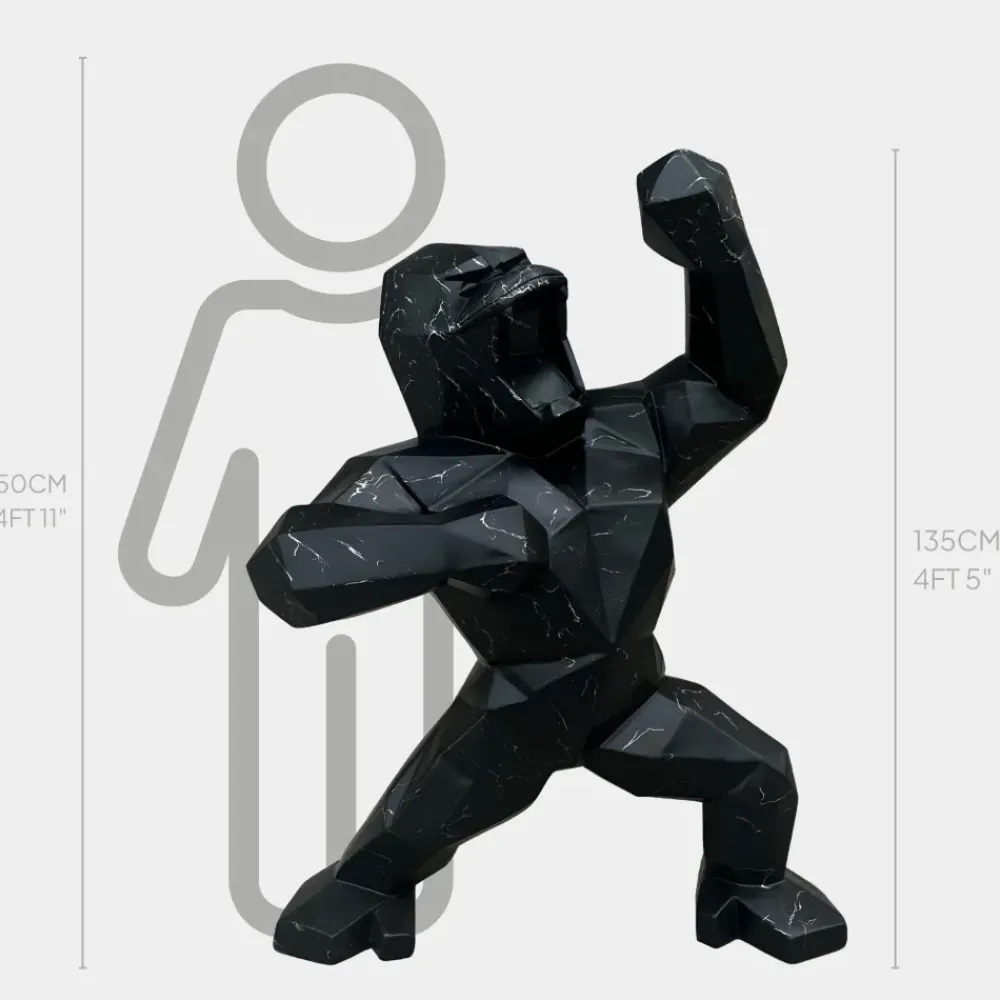 Floor Standing|Animals^Statues & Sculptures Polygon Gorilla 135cm Black Resin Indoor Sculpture
