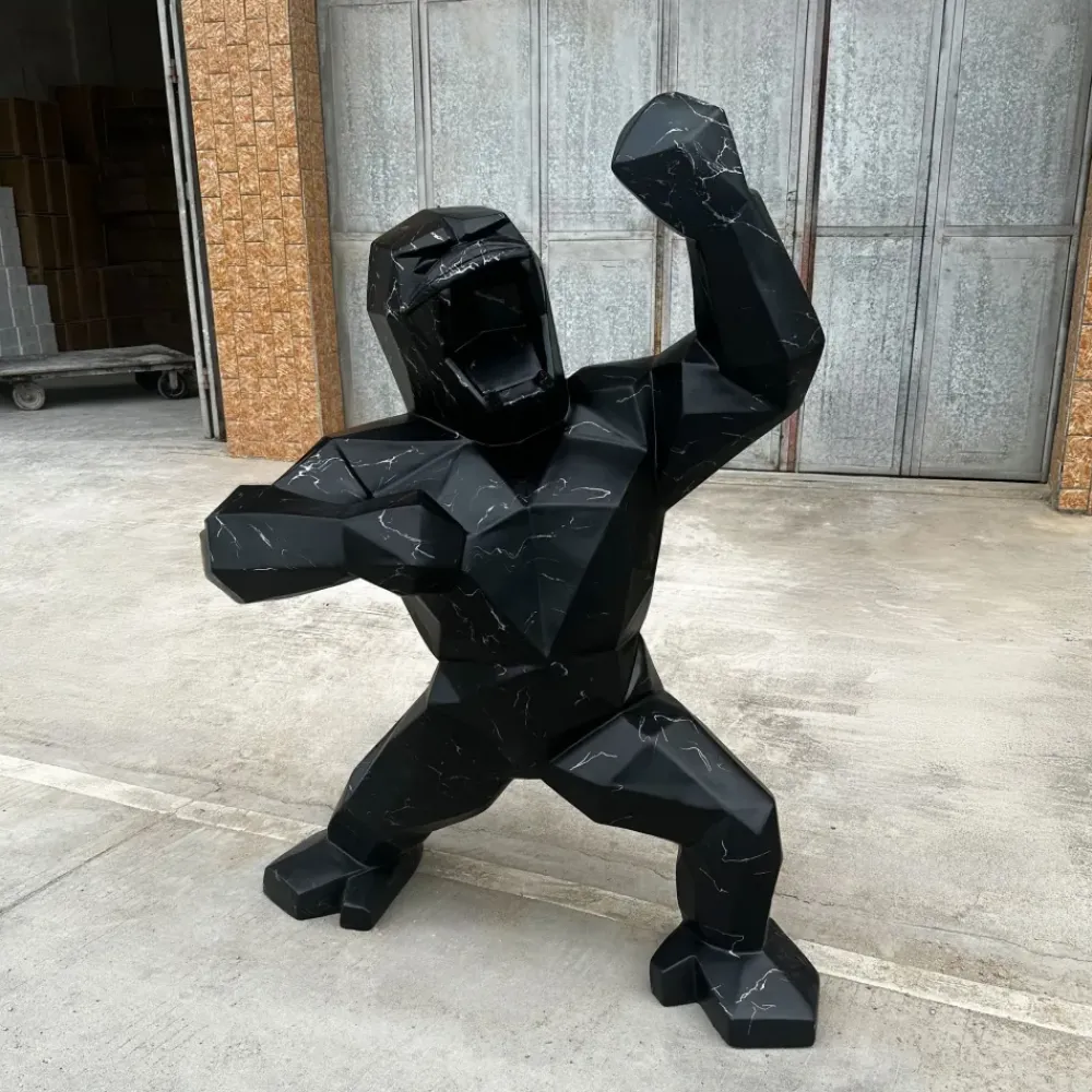 Floor Standing|Animals^Statues & Sculptures Polygon Gorilla 135cm Black Resin Indoor Sculpture