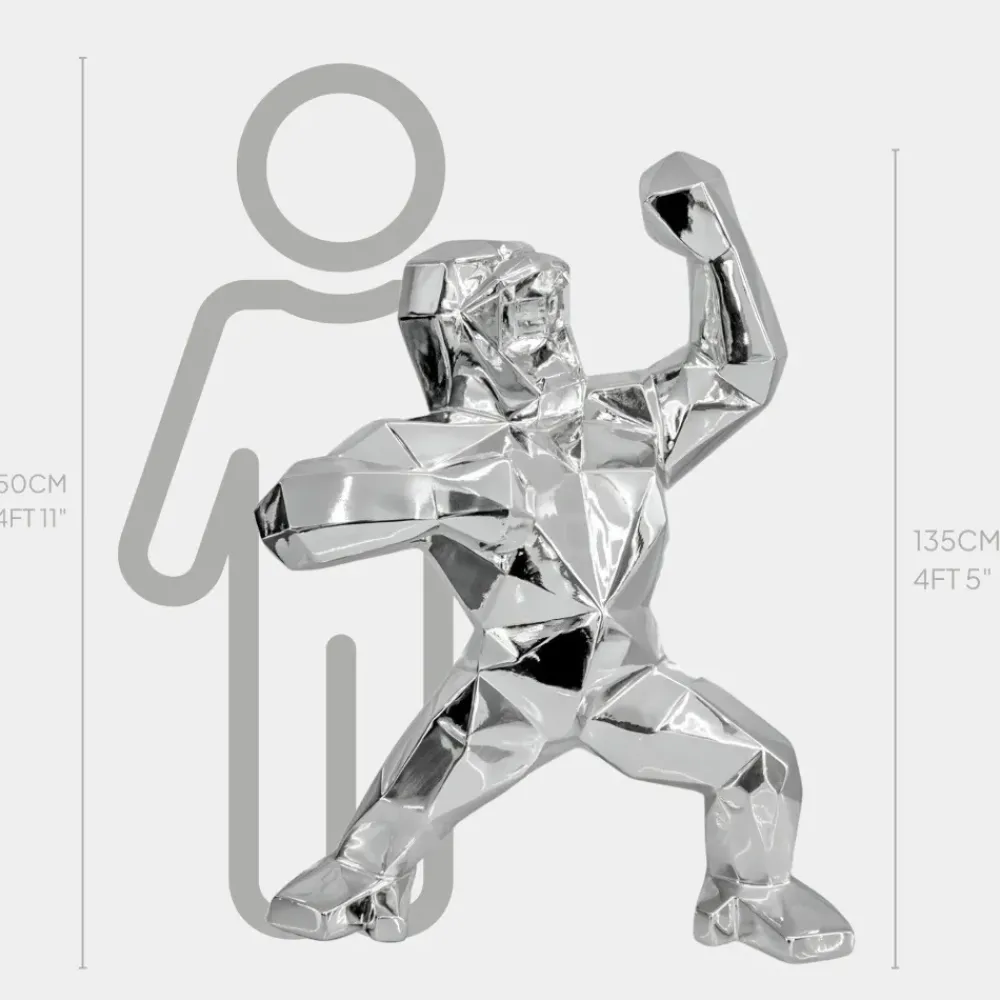 Floor Standing|Animals^Statues & Sculptures Polygon Gorilla 135cm Chrome Resin Indoor Sculpture