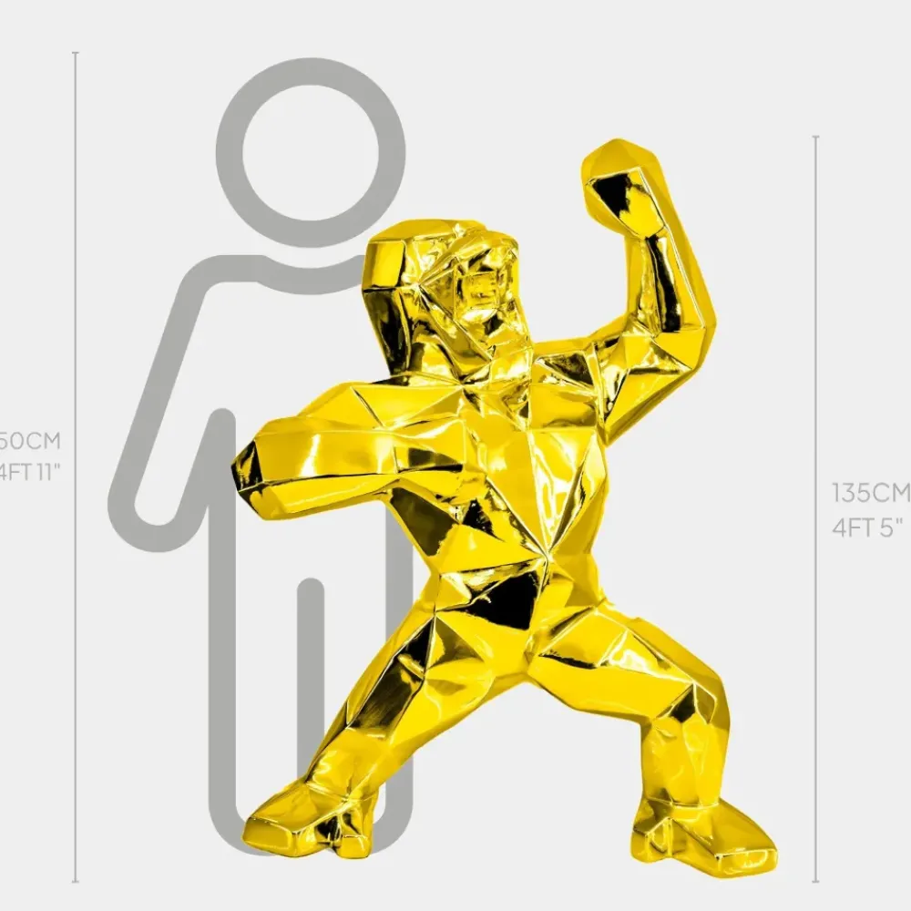 Floor Standing|Animals^Statues & Sculptures Polygon Gorilla 135cm Gold Resin Indoor Sculpture