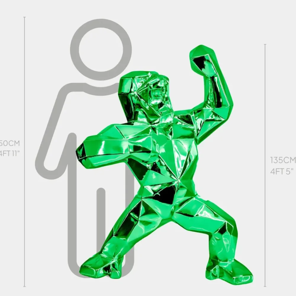 Floor Standing|Animals^Statues & Sculptures Polygon Gorilla 135cm Green Resin Indoor Sculpture