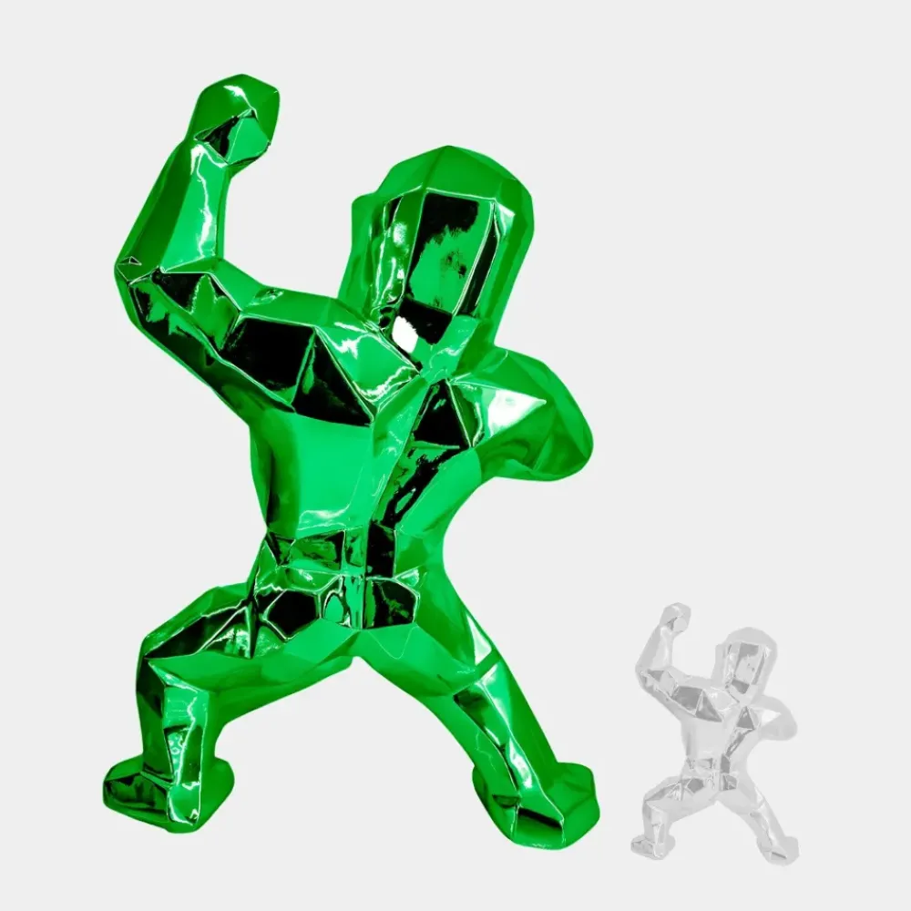 Floor Standing|Animals^Statues & Sculptures Polygon Gorilla 135cm Green Resin Indoor Sculpture
