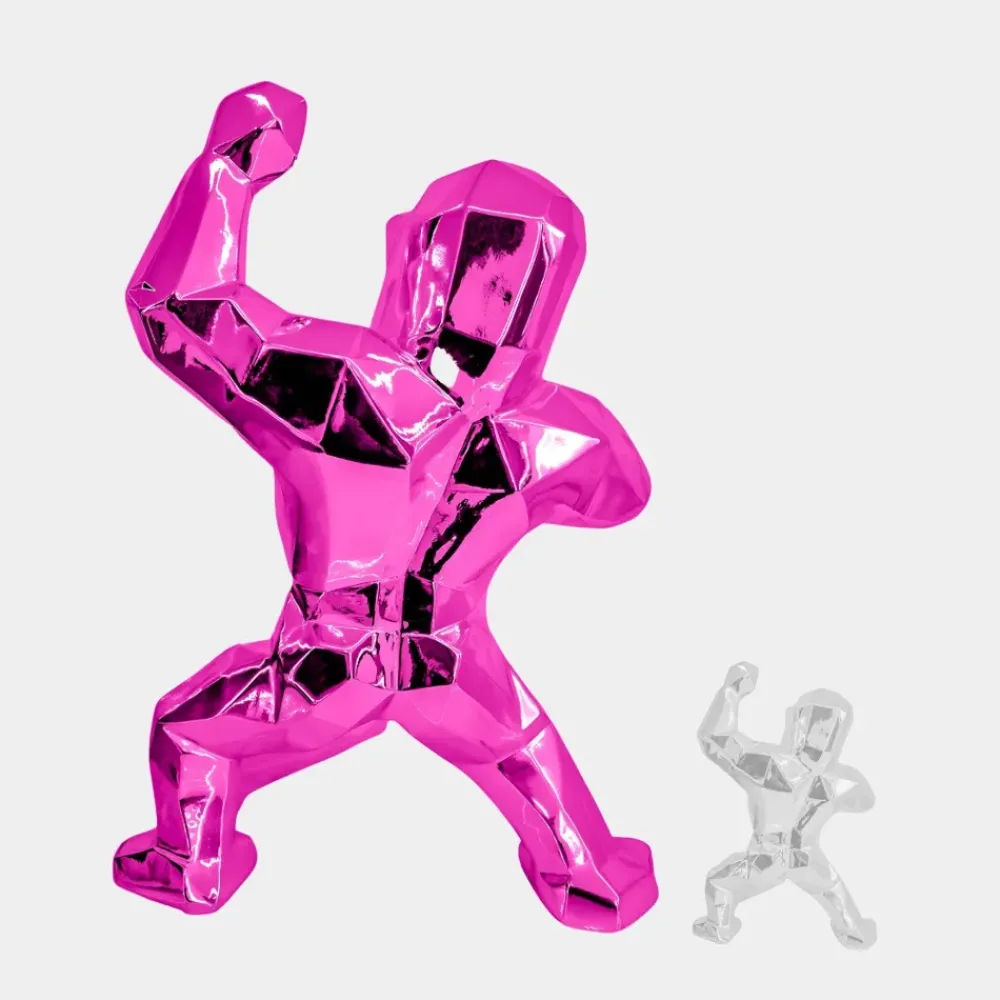 Floor Standing|Animals^Statues & Sculptures Polygon Gorilla 135cm Pink Resin Indoor Sculpture