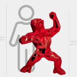 Floor Standing|Animals^Statues & Sculptures Polygon Gorilla 135cm Red Resin Indoor Sculpture