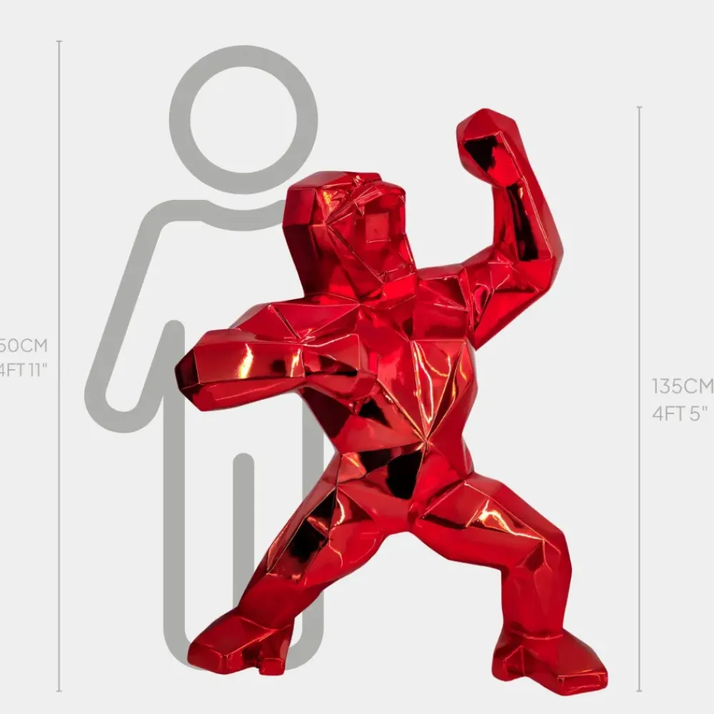 Floor Standing|Animals^Statues & Sculptures Polygon Gorilla 135cm Red Resin Indoor Sculpture