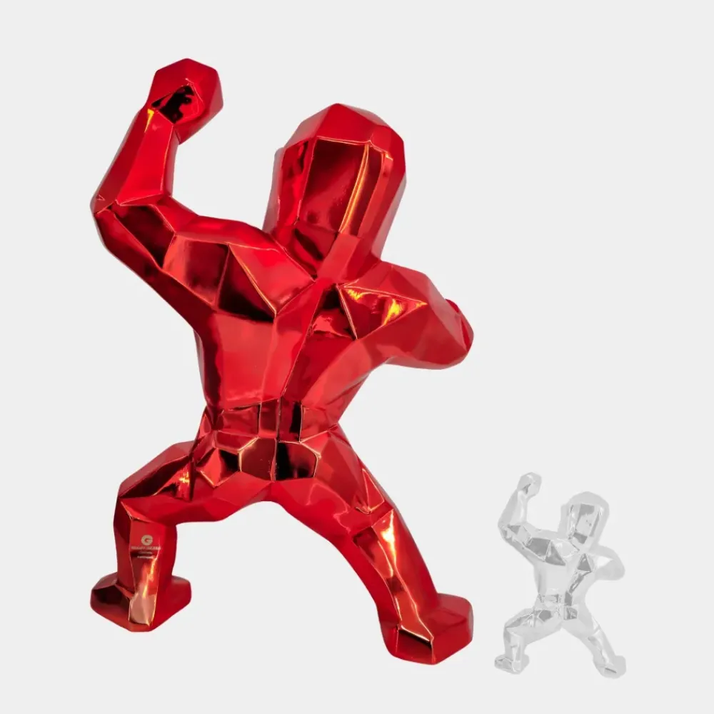 Floor Standing|Animals^Statues & Sculptures Polygon Gorilla 135cm Red Resin Indoor Sculpture