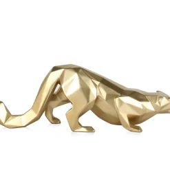 Table Top|Low Poly^Statues & Sculptures Polygon Leopard 15cm Gold Resin Indoor Sculpture