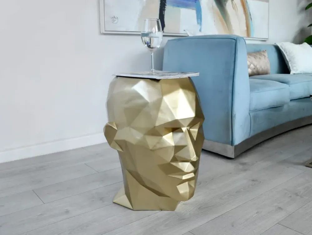 Low Poly|Contemporary^Statues & Sculptures Polygon Male Head 55cm Gold Side Table Sculpture