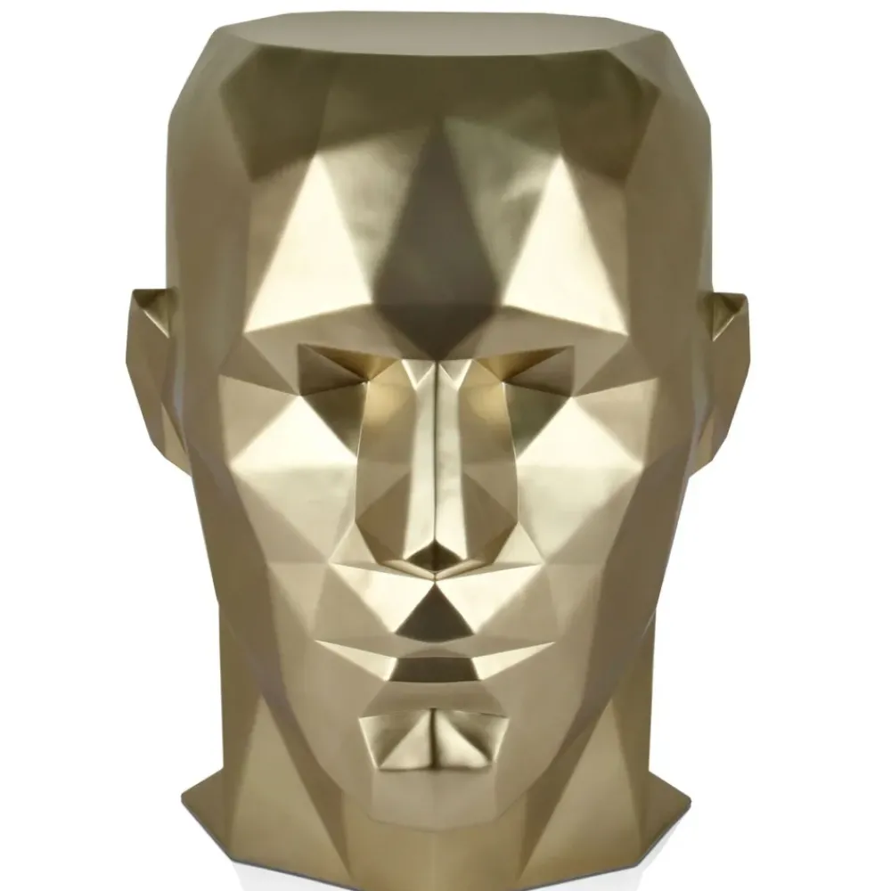 Low Poly|Contemporary^Statues & Sculptures Polygon Male Head 55cm Gold Side Table Sculpture