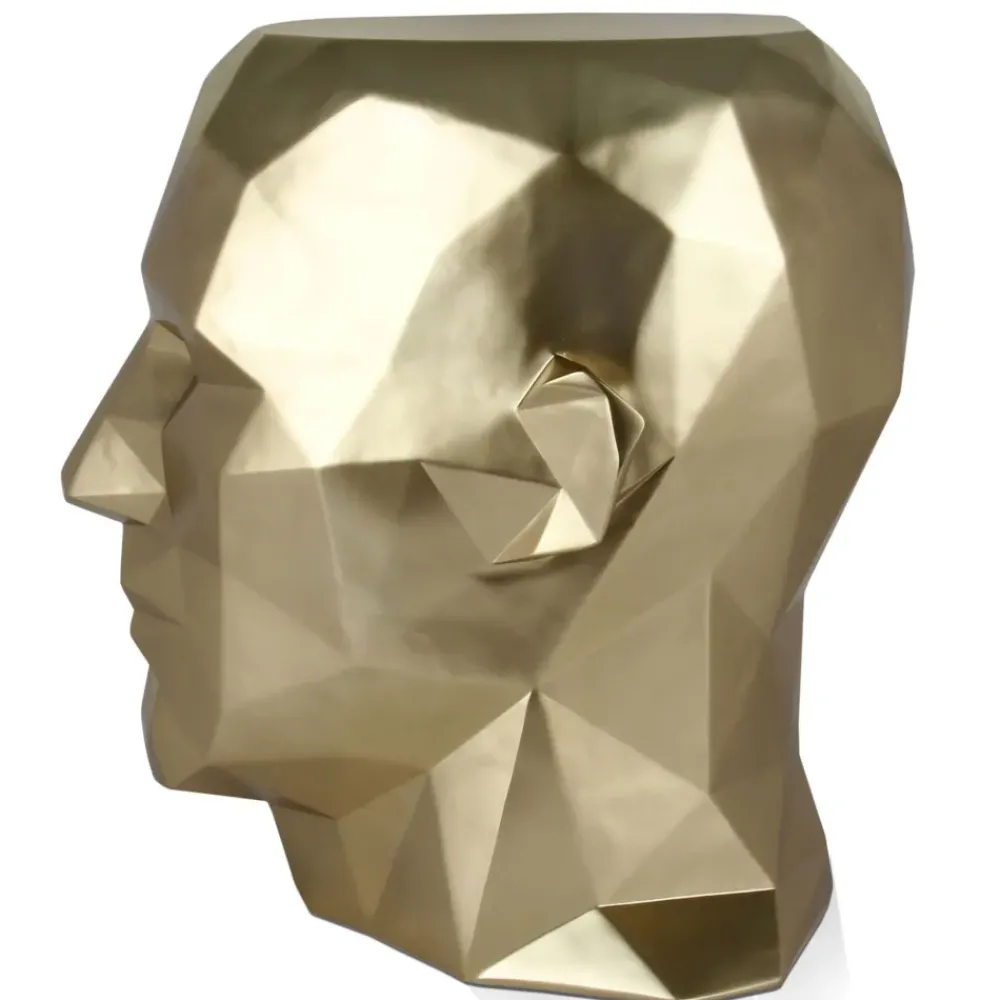 Low Poly|Contemporary^Statues & Sculptures Polygon Male Head 55cm Gold Side Table Sculpture