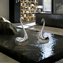Table Top|Floor Standing^Statues & Sculptures Pure Swan 80cm Silver Metal Indoor Sculpture