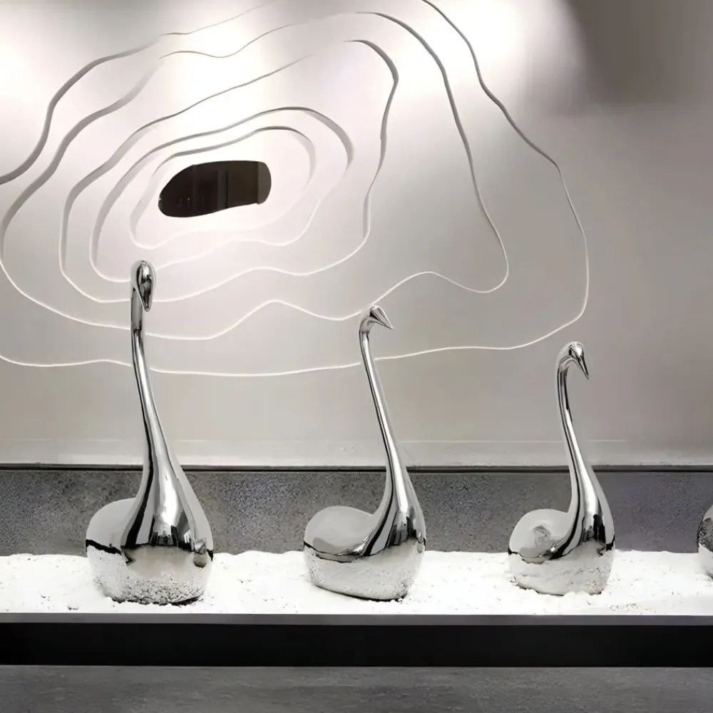 Floor Standing|Animals^Statues & Sculptures Pure Swan 108cm Silver Metal Indoor Sculpture