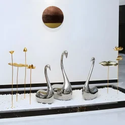 Floor Standing|Animals^Statues & Sculptures Pure Swan 108cm Silver Metal Indoor Sculpture