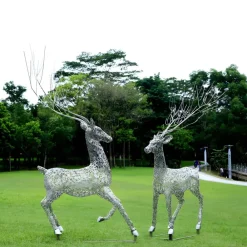 Wildlife|Stags & Deers^Statues & Sculptures Quantum Stag 205cm Silver Metal Garden Sculpture