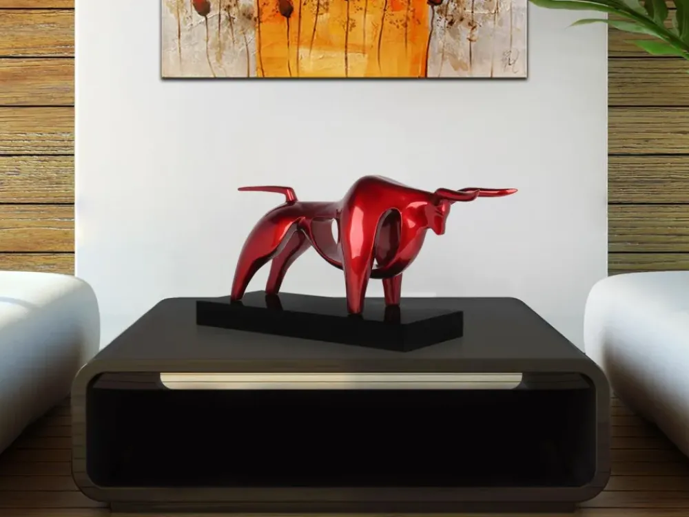 Table Top|Animals^Statues & Sculptures Raging Bull 35cm Red Resin Indoor Sculpture