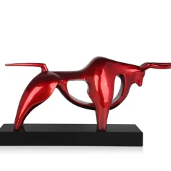 Table Top|Animals^Statues & Sculptures Raging Bull 35cm Red Resin Indoor Sculpture