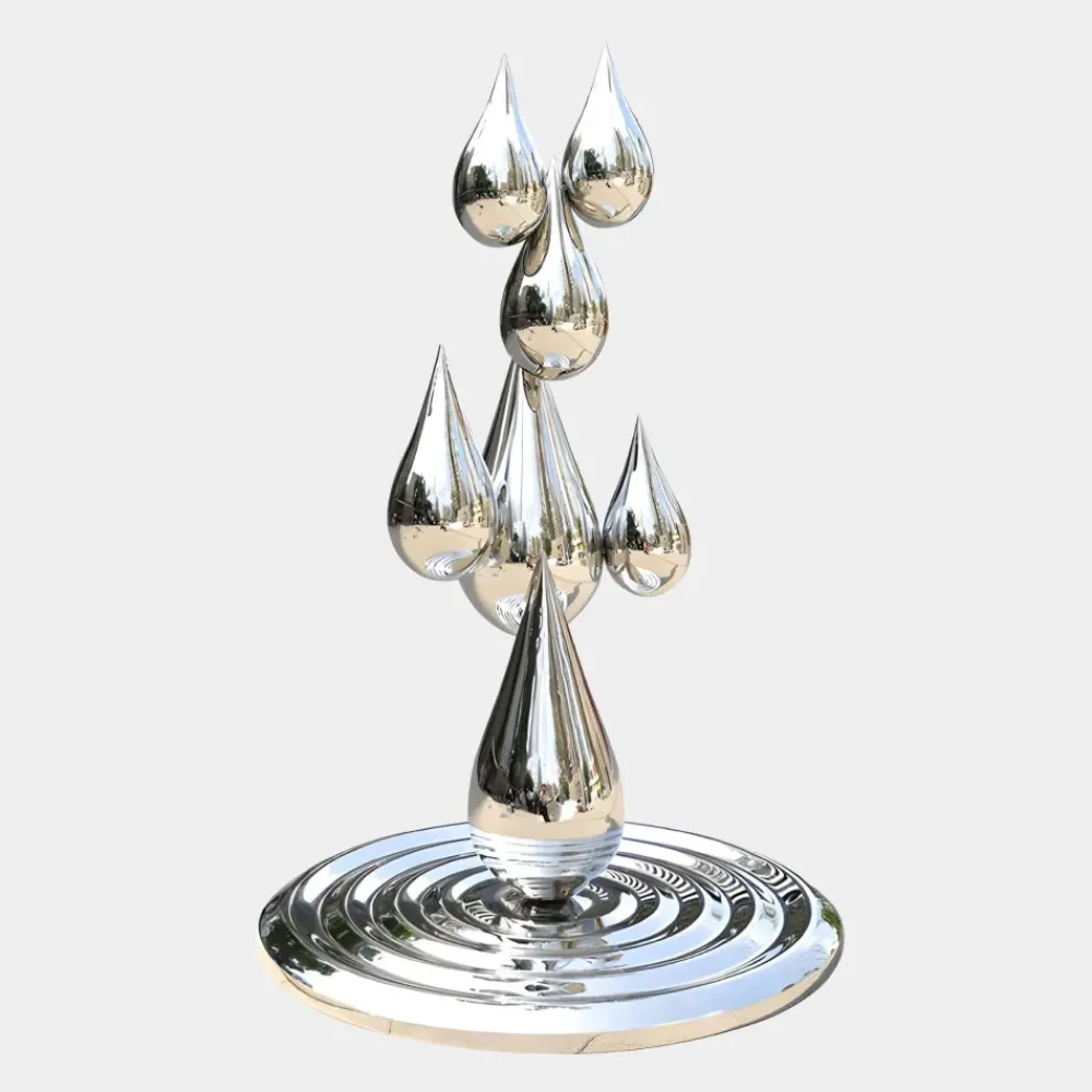 Floor Standing|Abstract^Statues & Sculptures Raindrop Ripples 120cm Silver Metal Garden Sculpture