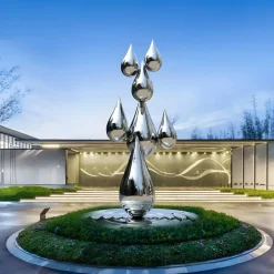 Floor Standing|Abstract^Statues & Sculptures Raindrop Ripples 120cm Silver Metal Garden Sculpture