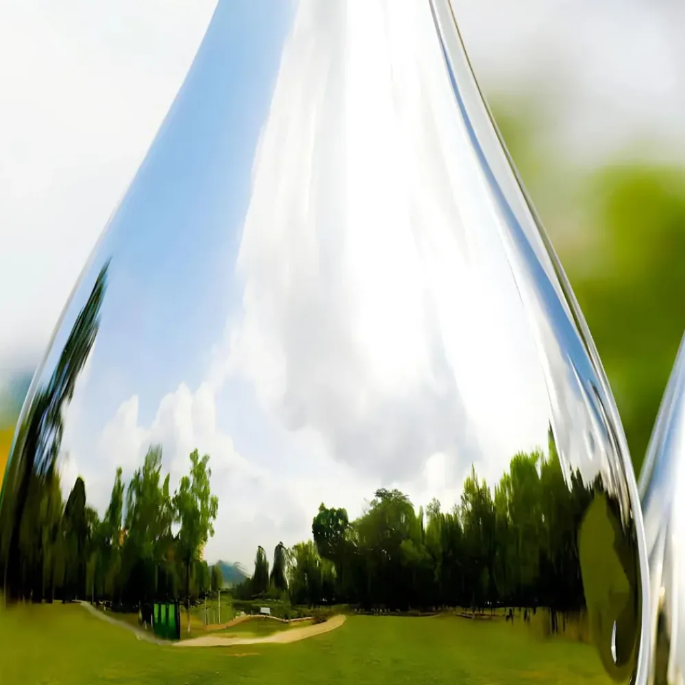 Floor Standing|Abstract^Statues & Sculptures Raindrop Ripples 120cm Silver Metal Garden Sculpture