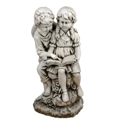 Children^Statues & Sculptures Reading Boy & Girl 88cm Stone Resin Garden Statue