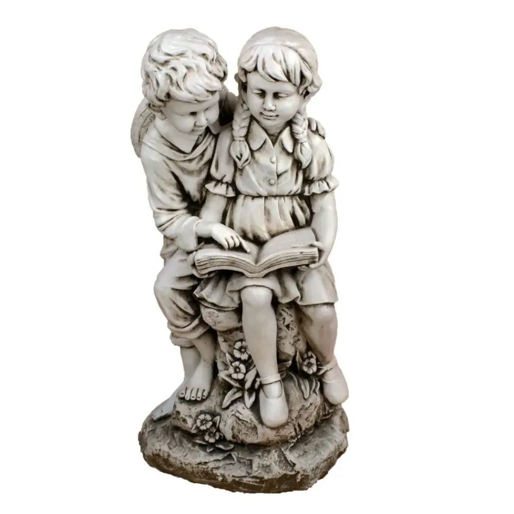 Children^Statues & Sculptures Reading Boy & Girl 88cm Stone Resin Garden Statue