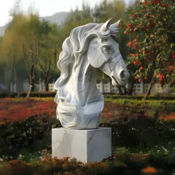 Horses|Modern^Statues & Sculptures Regal Horse Head 120cm White Marble Garden Statue