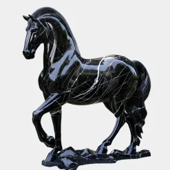 Horses^Statues & Sculptures Regal Stallion 220cm Black Marble Garden Statue