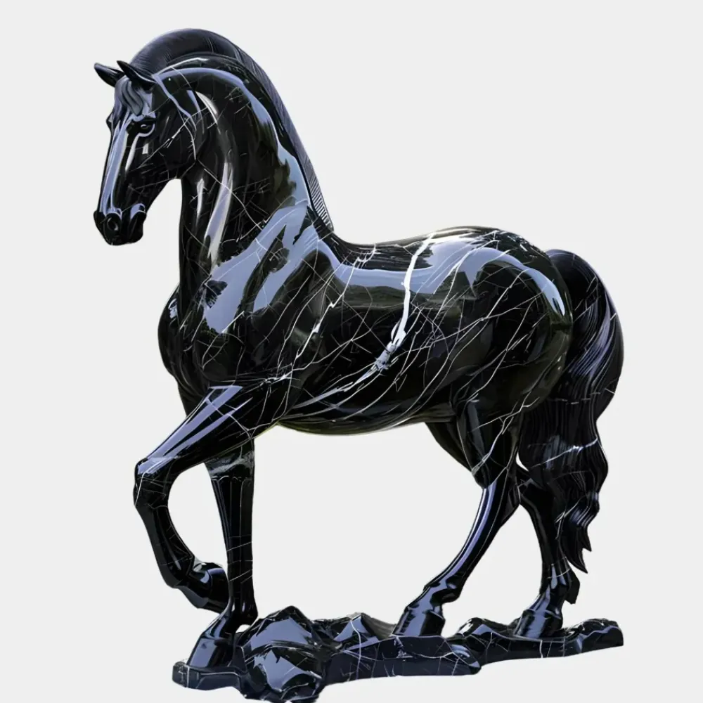 Horses^Statues & Sculptures Regal Stallion 220cm Black Marble Garden Statue