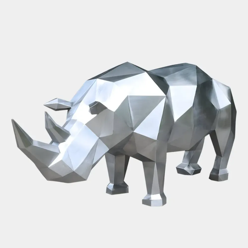 Wildlife|Contemporary^Statues & Sculptures Rhino 100cm Geometric Metal Garden Sculpture