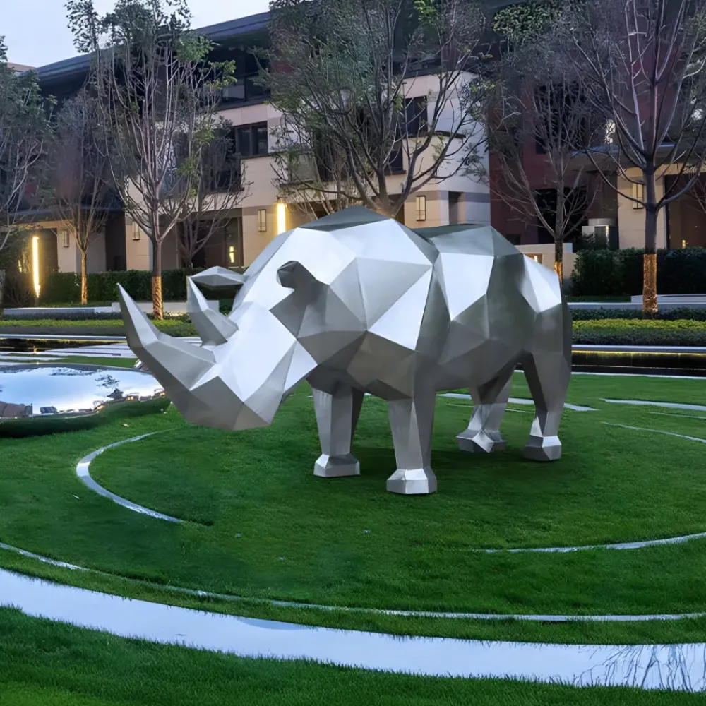 Wildlife|Contemporary^Statues & Sculptures Rhino 100cm Geometric Metal Garden Sculpture