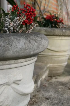 Large|Round^Statues & Sculptures Ribbon Vase 12" Stone Garden Planter