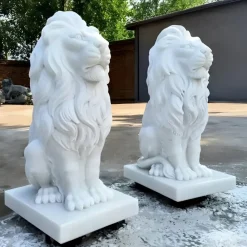 Lions|Modern^Statues & Sculptures Royal Lion 120cm White Marble Garden Statue
