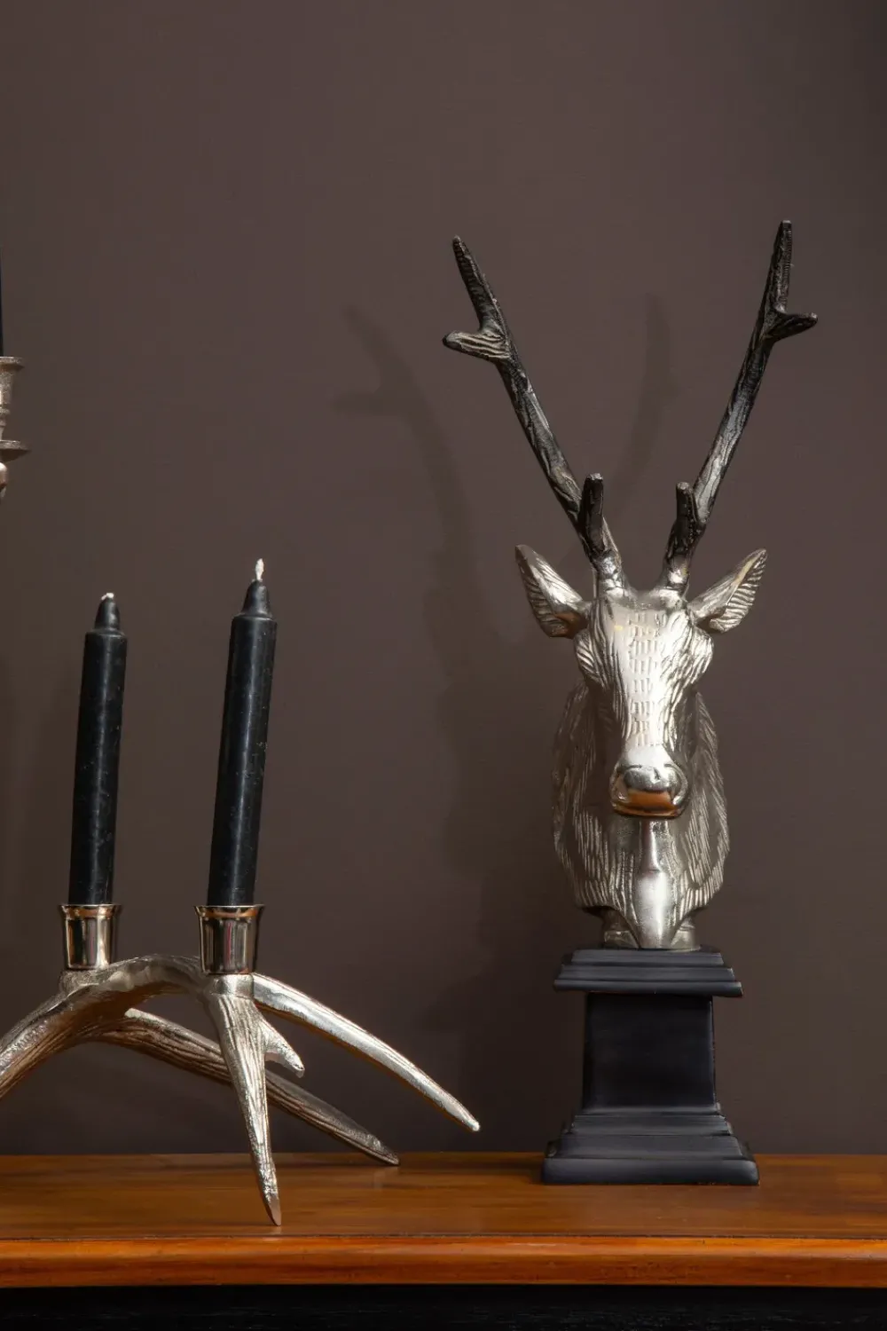 Table Top|Animals^Statues & Sculptures Stag Head 50cm Silver Metal Indoor Statue