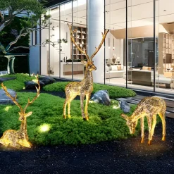 Wildlife|Stags & Deers^Statues & Sculptures Starlight Stag 90cm LED Gold Metal Garden Sculpture