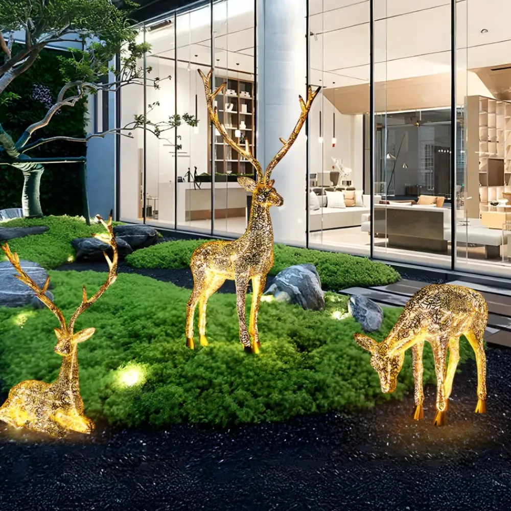 Wildlife|Stags & Deers^Statues & Sculptures Starlight Stag 212cm LED Gold Metal Garden Sculpture