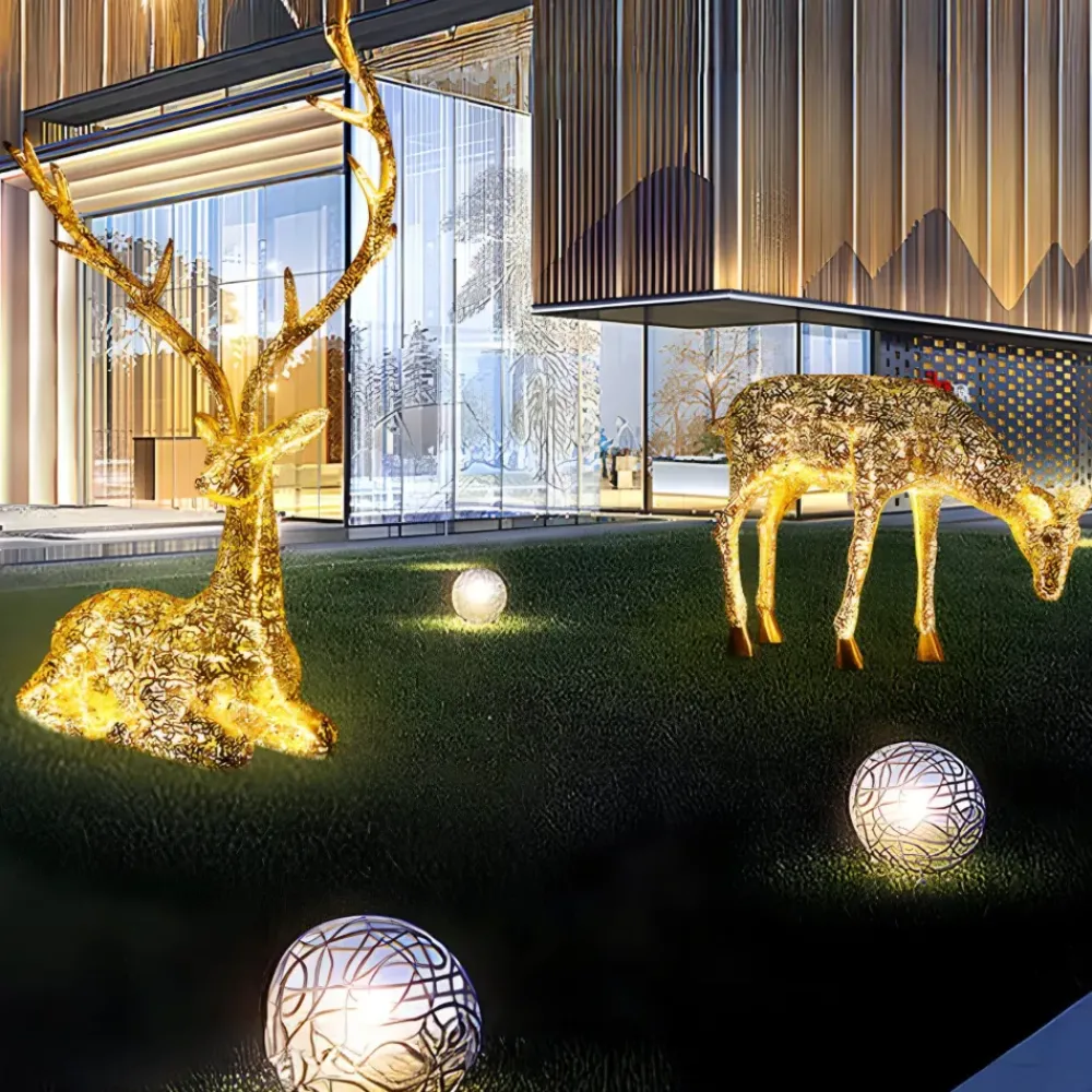 Wildlife|Stags & Deers^Statues & Sculptures Starlight Stag 212cm LED Gold Metal Garden Sculpture