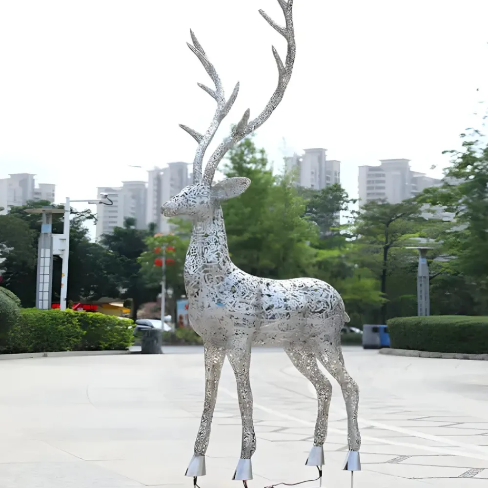 Wildlife|Stags & Deers^Statues & Sculptures Starlight Stag 212cm LED Silver Metal Garden Sculpture