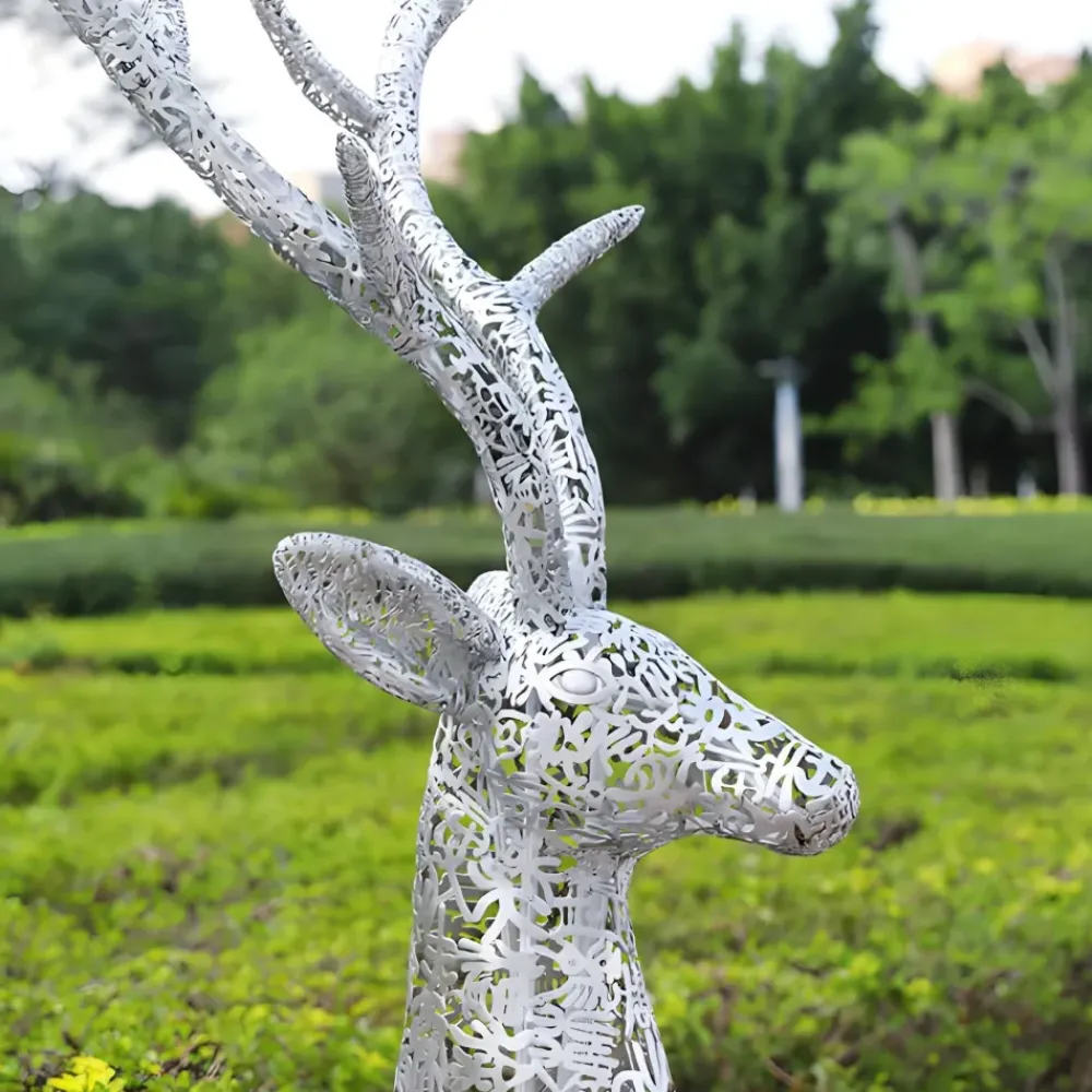 Wildlife|Stags & Deers^Statues & Sculptures Starlight Stag 212cm LED Silver Metal Garden Sculpture